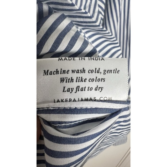 LAKE Pajamas Small Blue Striped Cotton Poplin Button Up Long Sleeve Pajama Top - Picture 7 of 8